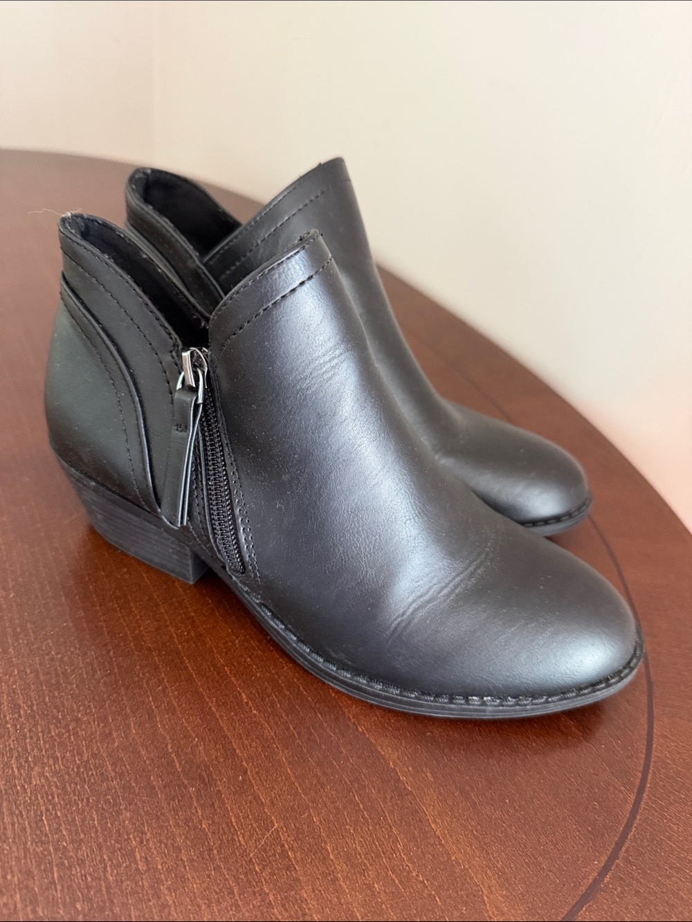 Pacifica Black Leather Ankle Booties with Side Zip